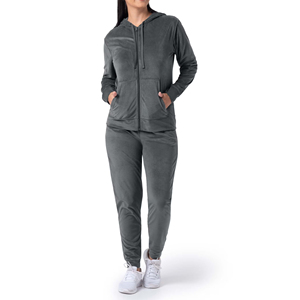 Ensemble de survêtement décontracté pour femme, nouvelle mode, avec sweat à capuche zippé à manches longues, deux pièces, en velours 100 % coton, vente en gros - Product Image 1