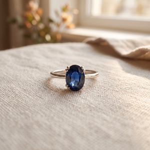 Anillo de Cianita Azul, Gema Ovalada Facetada, Plata 925, Engaste de Puntas, Banda Delgada, Joyería Elegante para Mujer, Uso Diario - Product Image 6