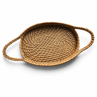 Panier rond en bambou fait à la main avec poignée, panier de service traditionnel tissé écologique pour le pain, les fruits, les collations, la décoration de la maison