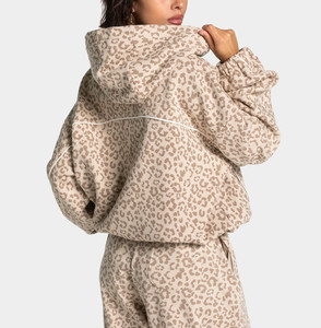 Custom Leopard Print Oversized Contrast Pipping Women <b>Tracksuit</b> Beige Leopard Pullover Contrast Hoodie & Jogger For Women's - Product Image 4