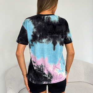 เสื้อยืดผู้หญิงลายมัดย้อม คอตตอนนุ่ม คอกลม สวมใส่สบาย รับสกรีนโลโก้ เสื้อผ้าแฟชั่นฤดูร้อนสำหรับใส่ในชีวิตประจำวัน - Product Image 5