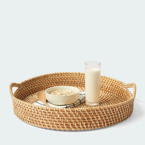 Round Wicker RATTAN <b>BASKET</b> / <b>TRAY</b> Handmade Natural <b>Tray</b> for Food and Beverage Service - Product Image 2