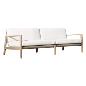 Scandinavian Modern Outdoor <b>Sofa</b> Solid Teak Frame Two Seater Rattan Woven Backrest Eco-Friendly Living Room Patio Lounge - Product Image 2