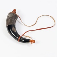 Flacon à poudre en corne de buffle écologique fait main, traditionnel, noir, avec sangle, accessoire de reconstitution historique
