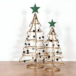 Ensemble d'arbres de Noël classiques décoratifs verts, 2 ornements métalliques, arbres en fil métallique ornés, étoiles de sommet, éclairage LED, intérieur/extérieur, pour les fêtes - Product Image 5