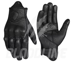 Sporty Black Sheepskin Motorcycle <b>Gloves</b> With <b>Touchscreen</b> Fingertips And Protective Shell For Cycling - Product Image 1