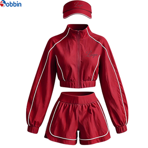 Custom Women's Spring/Summer 3-Piece Set Striped Zipper Sporty-Casual Sun-Protective Top Elastic-Waist Shorts & Sun <b>Hat</b> Outfits - Product Image 6