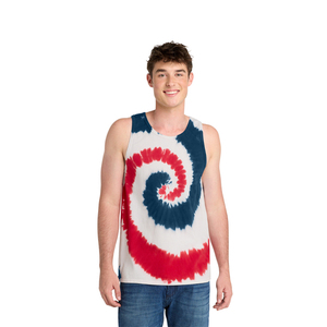 Débardeur sans manches pour homme, tie-dye, rouge, blanc, bleu, col rond, décontracté, tricoté en coton respirant - Product Image 1