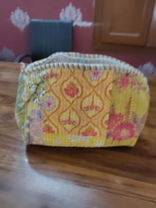 Bohemian Embroidered Cosmetic Bag Red Textile Zipper Closure Portable Small Makeup Pouch With Handle Lightweight Puffer - Product Image 1