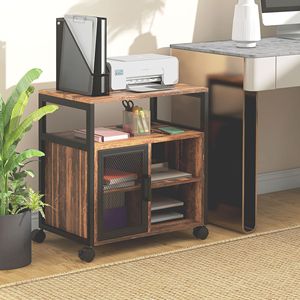 Rustic Brown Industrial Mobile <b>Printer</b> <b>Stand</b> with Storage Wheels USB Charging Ports & Socket Convenient Office Desk - Product Image 2