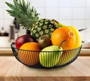 Modern Metal Wire Fruit <b>Basket</b> for Kitchen Counter | <b>Large</b> Round Fruit <b>Storage</b> Bowl | Decorative Black Fruit <b>Basket</b> for Fruits, - Product Image 1