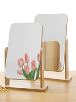 Miroir de maquillage carré sur pied avec cadre en bois, miroir de table cosmétique portable pour coiffeuse