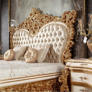 Ensemble de chambre d'hôtel de luxe en acajou massif doré, style antique européen, sculpté à la main, capitonné, livraison gratuite - Product Image 5