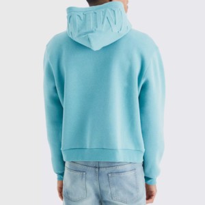 Men's <b>Light</b> Blue Hooded Sweatshirt Regular Fit Cotton French Terry Casual Autumn Wear Pocket Design - Product Image 3