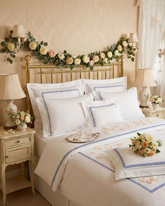 Juego de Fundas de Edredón de Algodón 100% Personalizadas al por Mayor, con Patrón de Cadenas Azules Bordadas, para Hotel, Hogar, Boda, 250 Hilos, Lavables a Máquina - Product Image 1