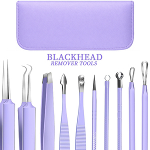 Low MOQ 7-Piece <b>Blackhead</b> Remover <b>Tool</b> Kit Purple Stainless Steel Acne Extraction Comedone <b>Extractor</b> Set with Leather Case OEM - Product Image 6