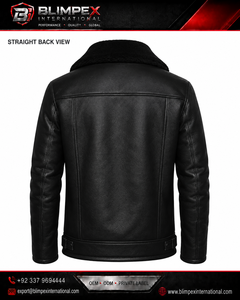 OEM Custom Logo Unisex High-Quality Black Shearling Leather Aviator <b>Jacket</b> Warm Fur Lined Winter <b>Jacket</b> Private Label - Product Image 5
