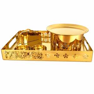 <b>Gold</b>-Plated Stainless Steel Modern Floral Pattern Multi-Functional <b>Serving</b> <b>Tray</b> Set Bowl Condiment Dishes for Wedding Catering - Product Image 1