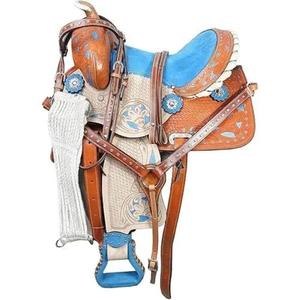 Ensemble de selle de course haut de gamme, artisanal, en cuir, avec arceaux en fibre de verre, étriers, équipement équestre durable et confortable - Product Image 1