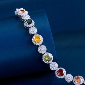 Halo Cluster Moissanite Freshwater Pearl Brilliant Cut Tennis Bracelet Rainbow Multicolor Sparkle Chain Unisex Hiphop Style Gold - Product Image 1
