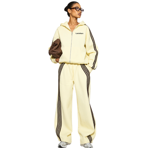 Women Winter Contrast Panel <b>Zip</b> Hoodie Tracksuit Set Relaxed Jacket Wide Leg <b>Trousers</b> <b>Side</b> Stripe Casual Eco-Friendly Two Piece - Product Image 1
