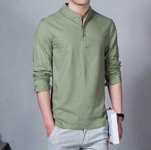 Camisa de Lino de Manga Larga para Hombre, Cuello Redondo, Casual, Tallas Grandes, Primavera y Verano, Venta al Por Mayor - Product Image 4