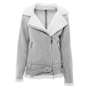 2026 OEM TOPEAK SPORTS Women's Grey <b>Sheepskin</b> Leather <b>Jacket</b> 100% High Quality Breathable Eco-Friendly Winter Fashion Low MOQ - Product Image 1