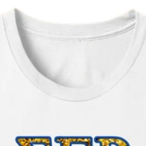 T-shirt blanc à manches courtes avec imprimé graphique de lettres grecques bleues et jaunes, t-shirts unisexes en coton pour streetwear, vente en gros - Product Image 3