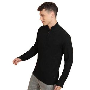 Jacquard avec logo personnalisé 1/4 pull-over à fermeture éclair pulls surdimensionnés épais et épais tricot côtelé en coton pour hommes motif solide vêtements d'hiver - Product Image 2