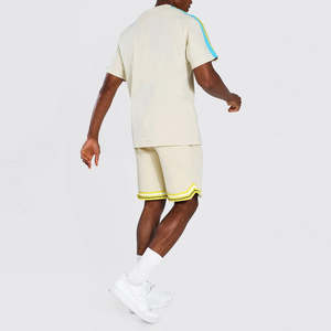 Summer Color <b>block</b> Street Wear Cotton Men's Shorts Sets Vintage Acid Wash Shorts and T Shirt Set Plus Size Mens Clothing Sets - Product Image 3