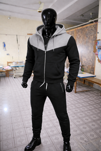 Men’s Black Grey Contrast Hoodie Tracksuit Slim Fit <b>Zip</b> <b>Up</b> <b>Jacket</b> Jogger Pants Casual Sportswear Gym Fitness Outfit Set - Product Image 6