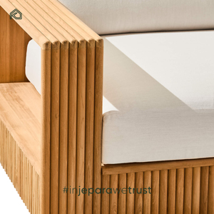 Conjunto de Sofá de Madera de Teca Sólida Ecológica y Moderna para Exteriores, Tela Resistente al Agua, Sofá de 3 Plazas, Muebles de Jardín para Patio, para Hotel - Product Image 5