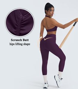 Conjunto de Yoga sin Costuras de 2 Piezas, Top Corto de Cintura Alta, Leggings Largos, Color Sólido, Escote Halter, Ropa Deportiva para Mujer - Product Image 6