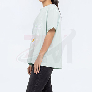 T-shirt personnalisé à col rond surdimensionné, coupe ample, manches courtes, imprimé floral, 100% coton, respirant, vêtements décontractés, printemps été - Product Image 3