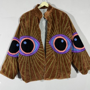 Veste en velours marron brodée – Manteau bohème fait main pour festival, vêtement d'extérieur artistique, style bohème unique - Product Image 1