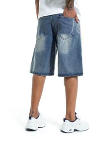 Pantalones Cortos de Mezclilla Holgados de Estilo Vintage de Alta Calidad para Hombre con Pedrería y Efecto Desgastado, Ideales para el Verano y el Estilo Urbano - Product Image 5