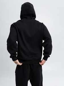 Black <b>Oversized</b> Hoodie & <b>Jogger</b> Set. Fleece Two Piece Sweatsuit | Streetwear Hoodie Pants Set. OEM Private Label Manufacturer - Product Image 2