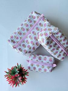 Precioso Set de Bolsas de Aseo y Cosméticos Bordadas con Flores, Organizador de Maquillaje Acolchado de Algodón, Tamaño Mediano, Cierre de Cremallera Multifuncional - Product Image 2