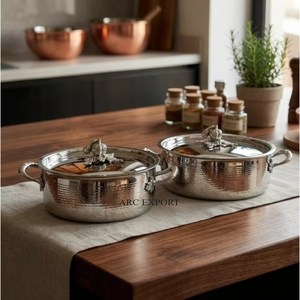 Batterie de cuisine décorative en acier inoxydable doré martelé à la main, écologique, robuste, comprenant casseroles et faitouts, style européen orné - Product Image 6