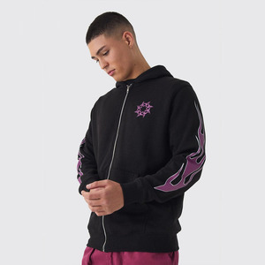 2025 Custom Flame Design Screen Print Oversized Zip <b>up</b> Hoodies Men Stylish Breathable Custom Team Number 100% Cotton - Product Image 1