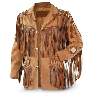 Fringe <b>Suede</b> Leather <b>Jacket</b> <b>Men</b> Western Boho Tassel Coat Casual Autumn Outerwear Turn-down Collar Regular Sleeve - Product Image 1