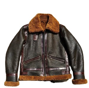 Veste de moto en cuir véritable marron pour homme, coupe-vent, col montant, fermeture éclair, coupe régulière, style automne, doublure en polyester - Product Image 3