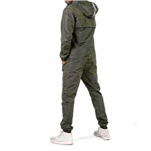 Men's Olive Green Hooded Tracksuit Lightweight Windproof Zipper Closure Casual Full Sleeve Solid Color Sporty Design Autumn Wear - Product Image 3