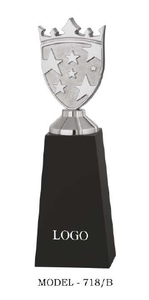 Trophée en forme de bouclier avec motif étoiles, en alliage de zinc plaqué or, argent, bronze, modèle 718, récompense sportive avec base en bois noir - Product Image 5
