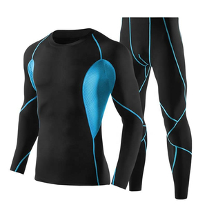 Wholesale <b>Men's</b> Solid 2-Piece <b>Compression</b> Sportswear Set Spandex/Nylon Seamless Quick Dry Sweat-Wicking Breathable Front - Product Image 4