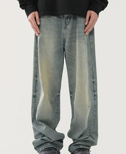 Jeans cargo en denim taille haute coupe classique de haute qualité pour hommes - 100 % coton, style streetwear et vintage délavé à l'acide - Product Image 1