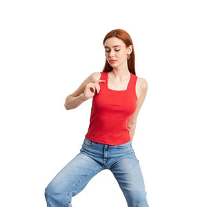 Index Apparel Débardeur en tricot rouge uni pour femme, col carré, style décontracté, longueur normale - Product Image 5