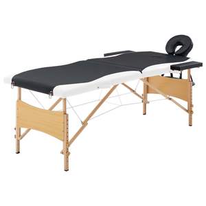 Table de massage pliable en bois noir et blanc à 2 zones - Product Image 1
