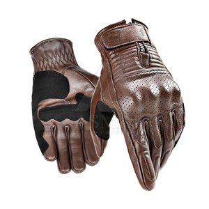 Guantes de Motocicleta de Cuero Marrón Vintage para Hombre, Guantes Retro Cafe Racer, Guantes de Verano Perforados para Motociclismo, Protección de Nudillos Reforzada - Product Image 2