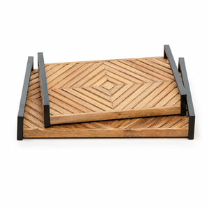 Plateau de service en bois fait main avec incrustation de nacre, motif géométrique, rectangulaire, décoratif pour la maison - Product Image 3